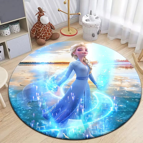 Navak Teppich Prinzessin Elsa Cartoon Print Runder Teppich, Schlafzimmer Dekorativer Teppich, Wohnzimmer Badezimmer Picknick Camping Eingang Rutschfeste Matte