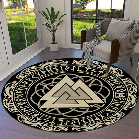 Navak Carpet Tree of Life Viking Yggdrasil Valknut Round Carpet Rug for Living Room Bedroom Sofa Decor,Kid Paly Area Rug Non-slip Floor Mat