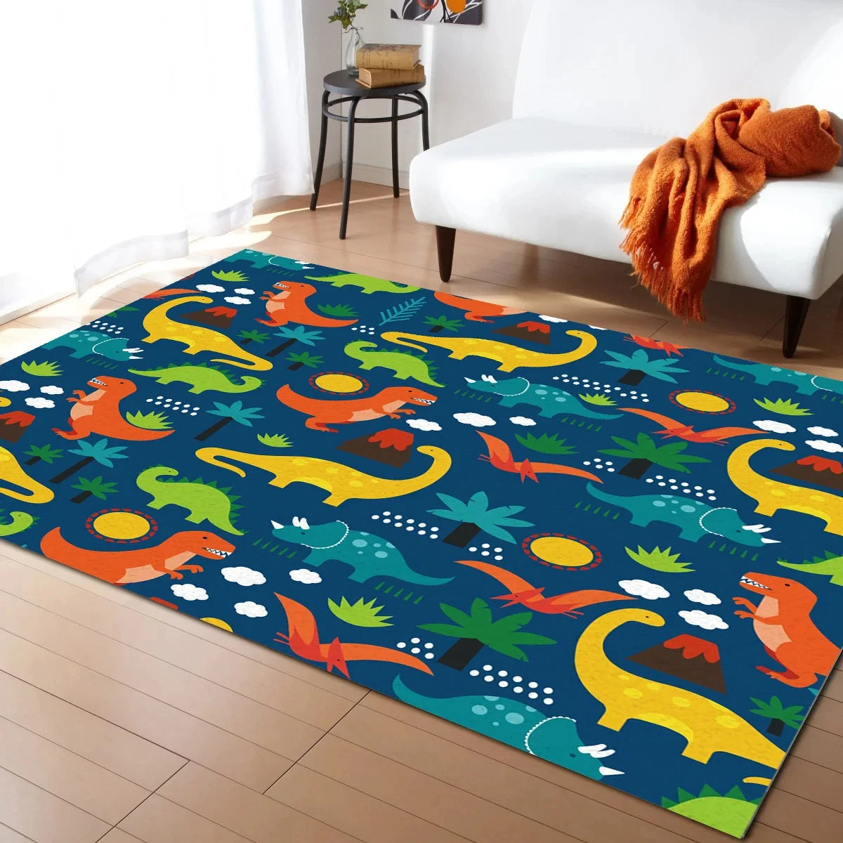 Navak Teppich, Cartoon-Dinosaurier-Teppich, Dino-Teppich, rutschfeste Dinosaurier-Bodenmatte für Spielzimmer, Klassenzimmer, Kinderzimmer-Dekor, Krabbelmatte für Kinder