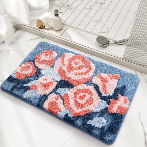 Navak Carpet Exclusive Picks Badezimmerteppich aus Kaschmirimitat, wasserabsorbierend, Tür, Blumenmuster, Heimteppich, Toilettentür, Badezimmer, Anti-Rutsch-Matte, Heimdekoration