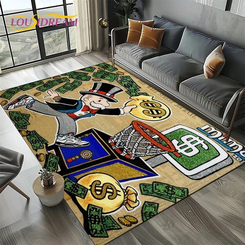 Navak Teppich, 3D-Spiel „Rich Man“, Monopoly-Dollar-Cartoon-Teppich für Wohnzimmer, Schlafzimmer, Heimsofa, Dekoration, Kinderbereich, rutschfeste Bodenmatte