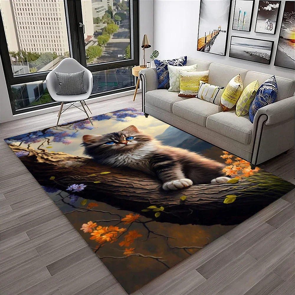 Navak Teppich, 3D, süße Katze, Blume, Cartoon-Teppich für Zuhause, Wohnzimmer, Schlafzimmer, Sofa, Fußmatte, Dekoration, Kinderspielbereich, rutschfeste Bodenmatte