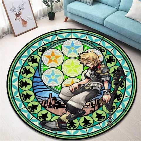 Navak Carpet Daily Picks Kingdom Hearts Cartoon-Teppich, runde Bodenmatte, Wohnzimmerteppich, Badezimmer, Küchenteppich, Fußmatte, rutschfeste Bodenmatte