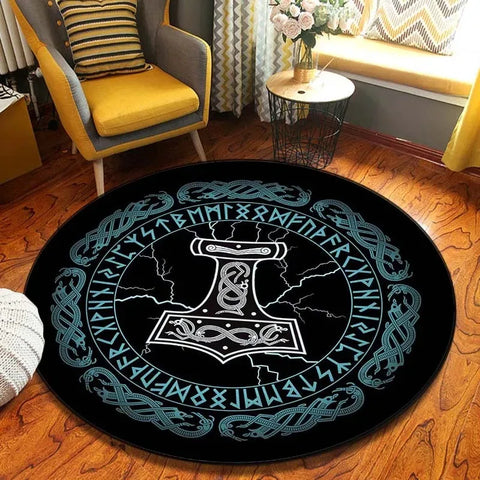 Navak Teppich Weltenbaum, rund, Wikinger-Druck, nordische Mythologie, rund, für Wohnzimmer, Schlafzimmer, Bodenmatte, Spielzimmer