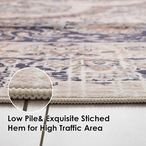 Navak Carpet Washable Area Rug,Area Rug for Living Room,Soft Area Rug for Bedroom,Vintage Design,TPR Anti-Slip Backing,Non Shedding