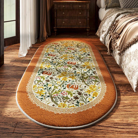 Navak Teppich Schlafzimmer Nachttisch Teppich Rutschfeste Weiche Bequeme Bodenmatte Amerikanischen Retro Blumenmuster Teppich Oval Lange Hause Dekoration Matten 양탄자
