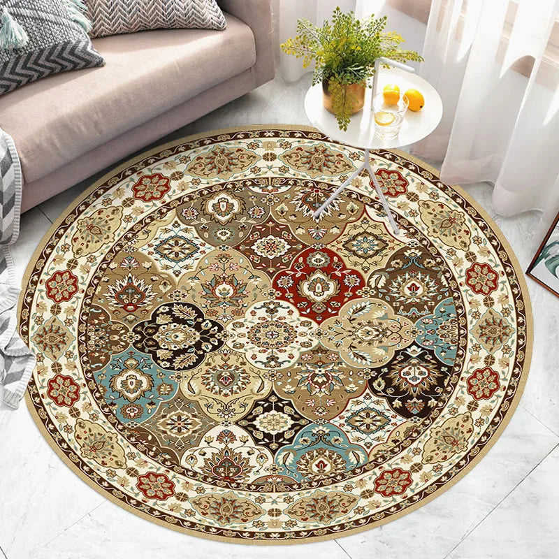 Navak Teppich Amerikanischer Retro-Ethno-Stil Runder Teppich Wohnzimmer Schlafzimmer Matte Rot Festliche Atmosphäre Dekoriert Home Teppich Dekoration