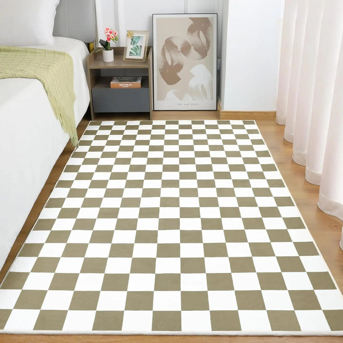 Navak Carpet Schwarz-weiß karierter Teppich für Wohnzimmer und Schlafzimmer, 6 x 9 Zoll, weicher, waschbarer Flächenteppich mit Rutschfestigkeit, fleckenabweisender Teppich mit niedrigem Flor