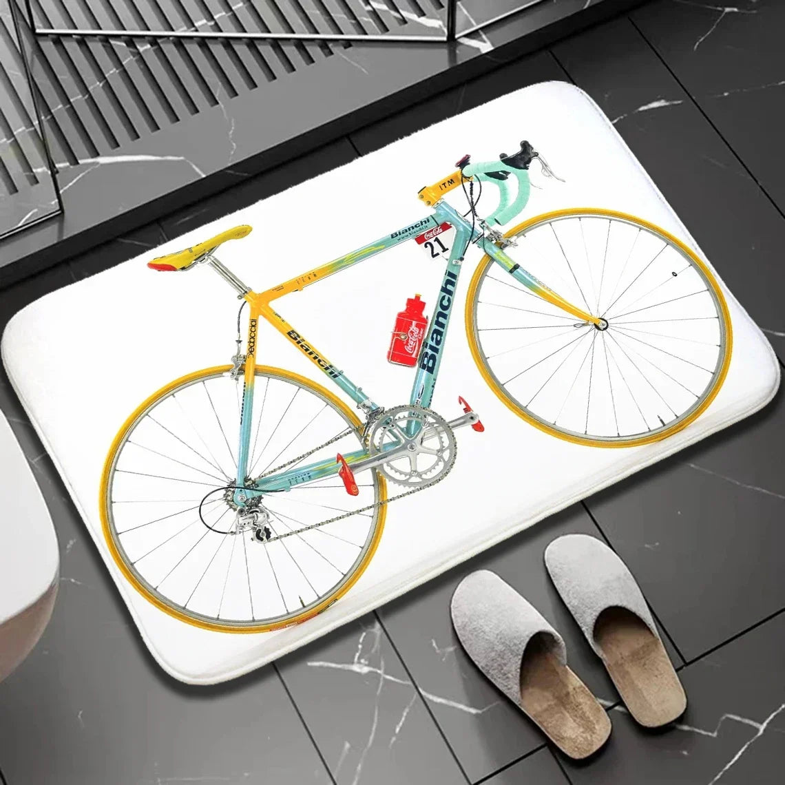 Navak Carpet 1 Stück Biker-Fußmatte für drinnen und draußen, rutschfest, Fahrrad-Aufdruck, Heimdekor, Teppich für Küche, Schlafzimmer, Bad, Fußmatten, waschbar, Bodenmatte