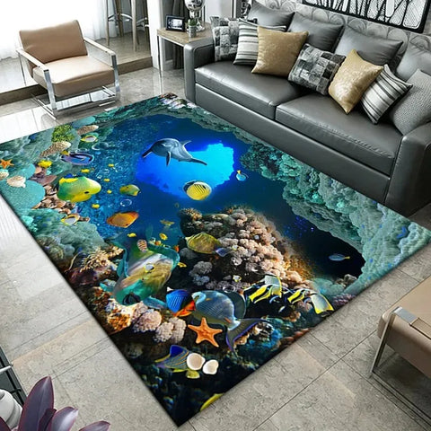 Navak Carpet3D Strand Meer Wellen Muster Teppich Tür Bodenmatte Fisch Fußmatte Rutschfeste Bodenmatte Wohnzimmer Teppich Home Zimmer Schlafzimmer Dekoration