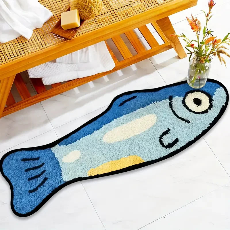Navak Carpet Exclusive Picks Blauer Cartoon-Teppich mit gesalzenem Fisch, weich und waschbar, Heimdekoration, geeignet für Zimmer, Schlafzimmer, Eingänge und Küchen