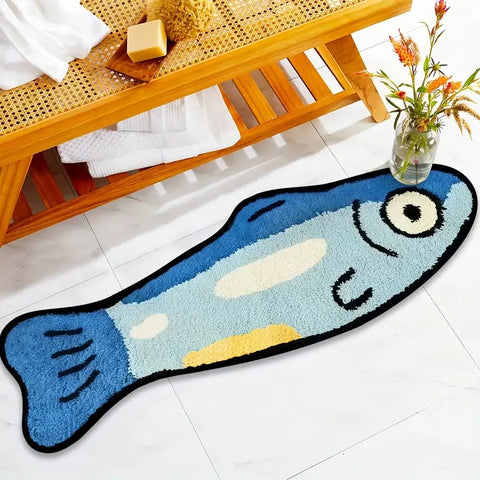 Navak Carpet Exclusive Picks Blauer Cartoon-Teppich mit gesalzenem Fisch, weich und waschbar, Heimdekoration, geeignet für Zimmer, Schlafzimmer, Eingänge und Küchen