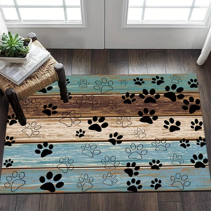 Navak Carpet Exclusive Picks Amerikanische Fußmatte mit Pfotenabdruck für den Außenbereich, blau-braun, für den Eingangsbereich, für Haustiere, für die Familie, als Fußmatte, Heimdekoration