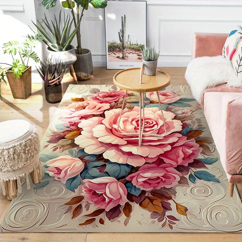Navak Carpet 3D Floral Cross-Style Print Area Rug - Anti-Slip Floor mat Heavyweight Polyester Carpet for Bedroom, Bathroom, Living Room,