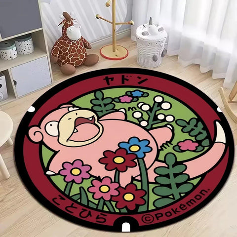 Navak Carpet Daily Picks Round Pokemon Rug for Living Room Decor Bedroom Rug Lounge Balcony Sofa Mat Coffee Table Mat Swivel Chair Mat Kids Gift