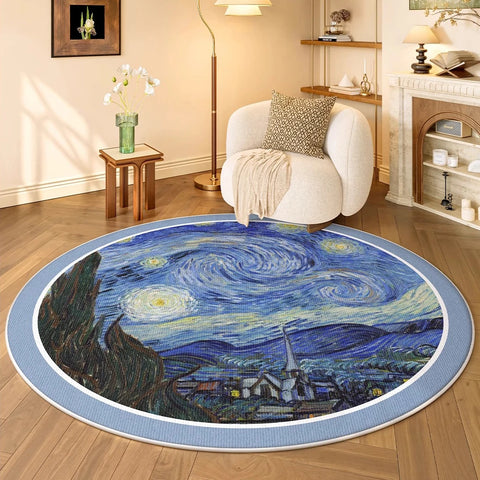 Navak Teppich, runder Teppich, Wohnzimmerteppich, weich, für Schlafzimmer, Nachttisch, Bodenmatte, Pflanzen, Blumen, französischer Retro-Stil, rutschfeste Teppiche, Heimdekoration, Tapis