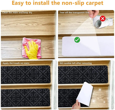 Navak Carpet Non-Slip Staircase Mat Stair Carpet Treads Stair Pads Rug Tread Safety for Kids Elders and Dogs Home Hospistal Indoor Use