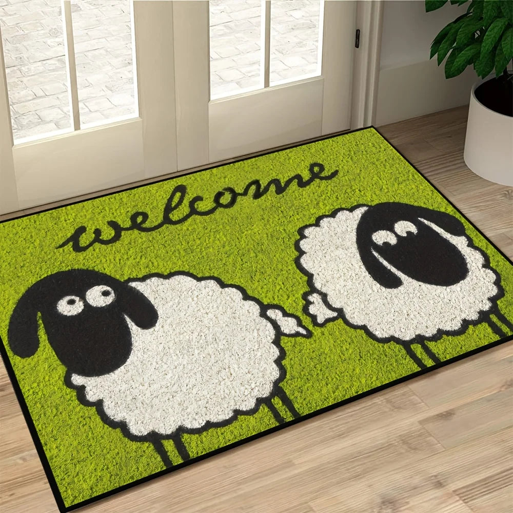 Navak Carpet Elegante, rustikale Willkommensmatte mit Schafmotiv, maschinenwaschbarer Bodenteppich für die Inneneinrichtung | Perfekt für Eingangsbereich, Küche, Schlafzimmer und Flur