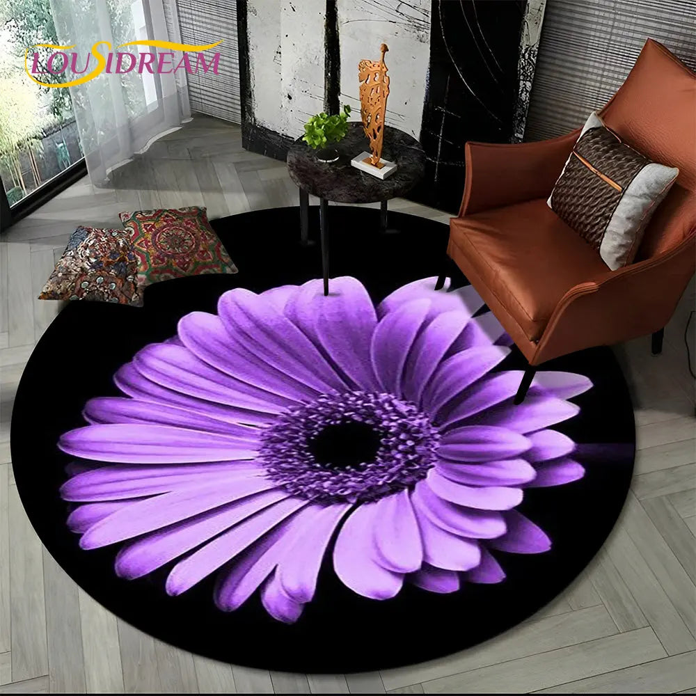 Navak Teppich, 3D-Gänseblümchen, nordische Blume, Sonnenblume, runder Teppich, Teppich für Wohnzimmer, Kinderzimmer, Sofa, Spielzimmer, Dekoration, rutschfeste Bodenmatte