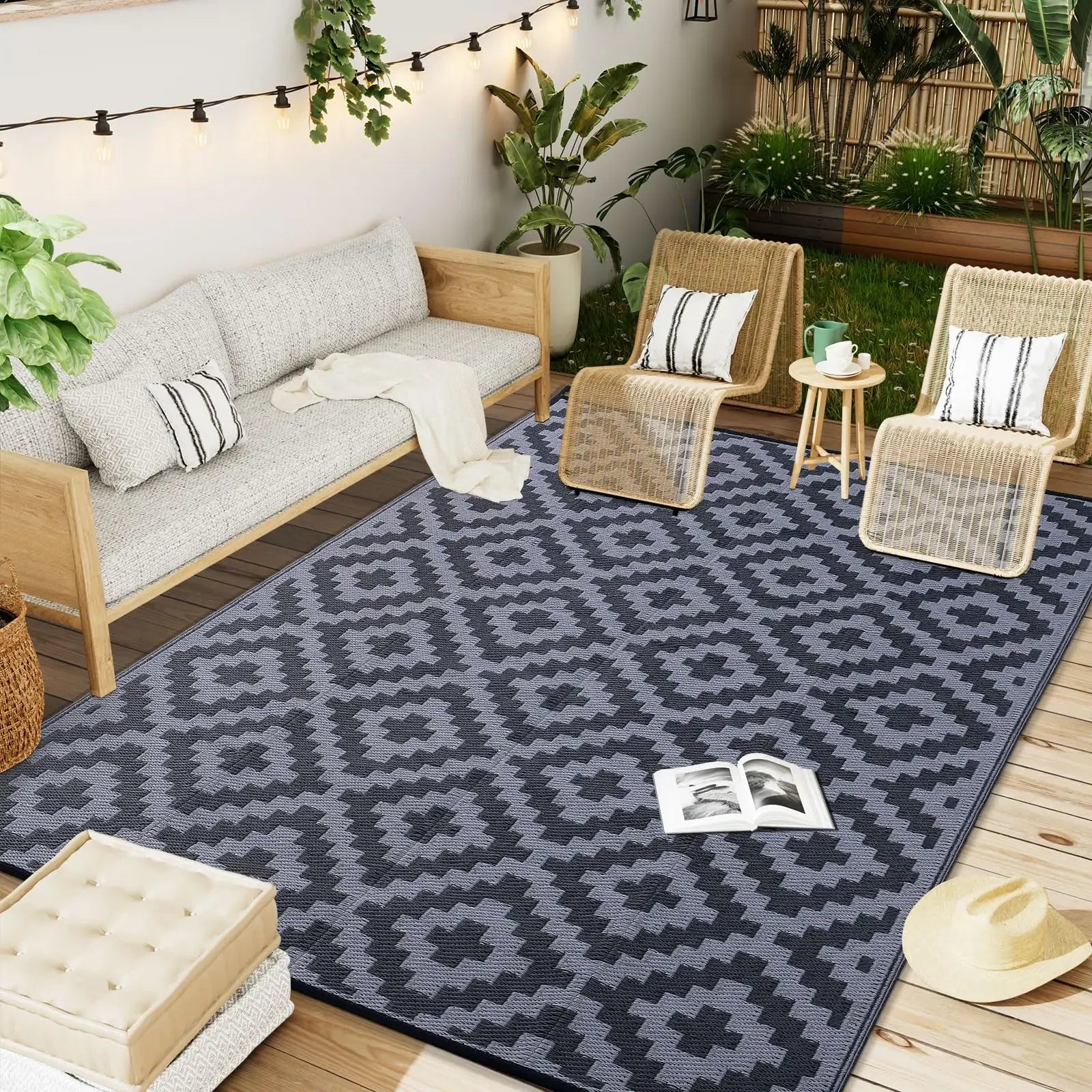 Navak Teppich UBN33HAPIHAPPY Indoor Outdoor Wendbarer Kunststoff-Stroh-Teppich für die Terrasse, Outdoor-Teppiche, wasserdicht, für Deck, Hinterhof, Familienpicknick, Bal9Hb^