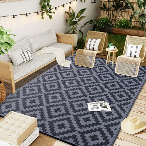 Navak Teppich UBN33HAPIHAPPY Indoor Outdoor Wendbarer Kunststoff-Stroh-Teppich für die Terrasse, Outdoor-Teppiche, wasserdicht, für Deck, Hinterhof, Familienpicknick, Bal9Hb^