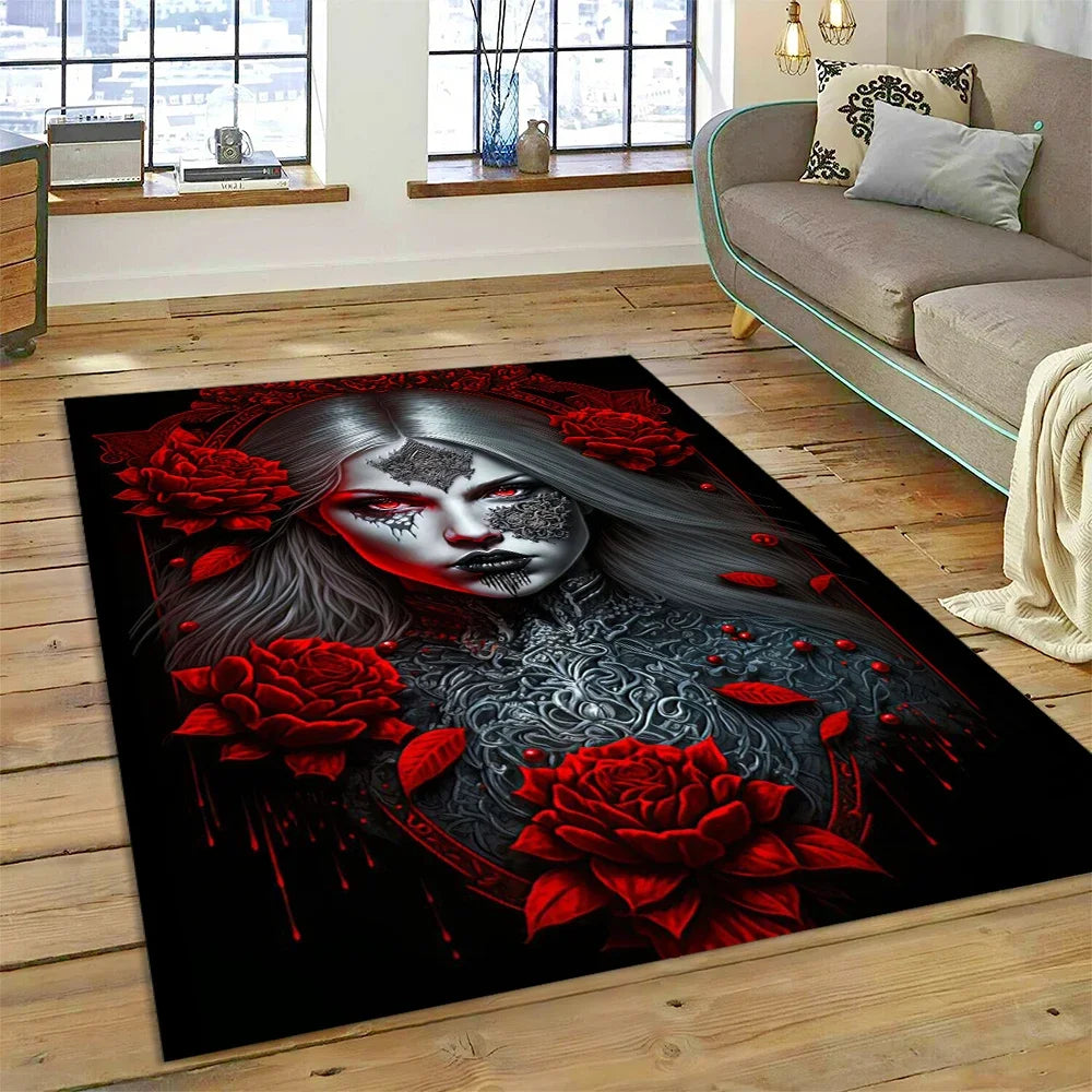 Navak Teppich, Horror-Totenkopf-Mädchen, tot, Gothic, untote Frau, Teppich für Zuhause, Wohnzimmer, Schlafzimmer, Sofa, Fußmatte, Dekoration, Kinderbereich, rutschfeste Matte