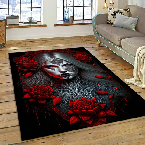 Navak Teppich, Horror-Totenkopf-Mädchen, tot, Gothic, untote Frau, Teppich für Zuhause, Wohnzimmer, Schlafzimmer, Sofa, Fußmatte, Dekoration, Kinderbereich, rutschfeste Matte