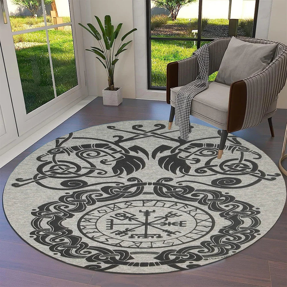 Navak Carpet Tree of Life Viking Yggdrasil Valknut Round Carpet Rug for Living Room Bedroom Sofa Decor,Kid Paly Area Rug Non-slip Floor Mat