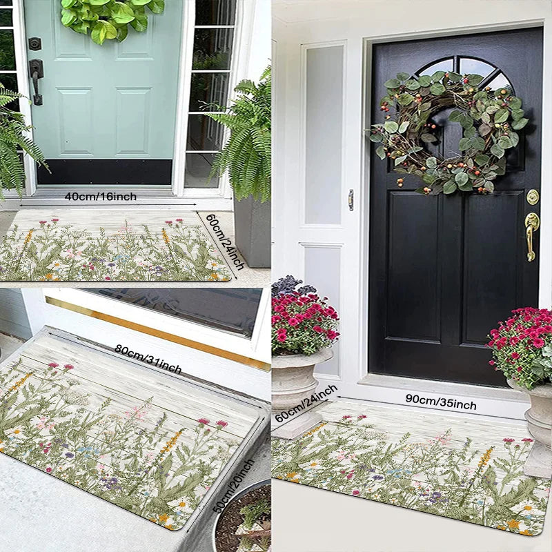 Navak Carpet 1 Pack Doormat, Grass Plant Floral Print Pattern Floor Mat, Polyester Non-slip Floor Mat for Living Room, Laundry Room, Bathroom