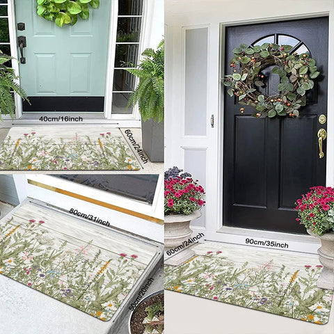 Navak Carpet 1 Pack Doormat, Grass Plant Floral Print Pattern Floor Mat, Polyester Non-slip Floor Mat for Living Room, Laundry Room, Bathroom