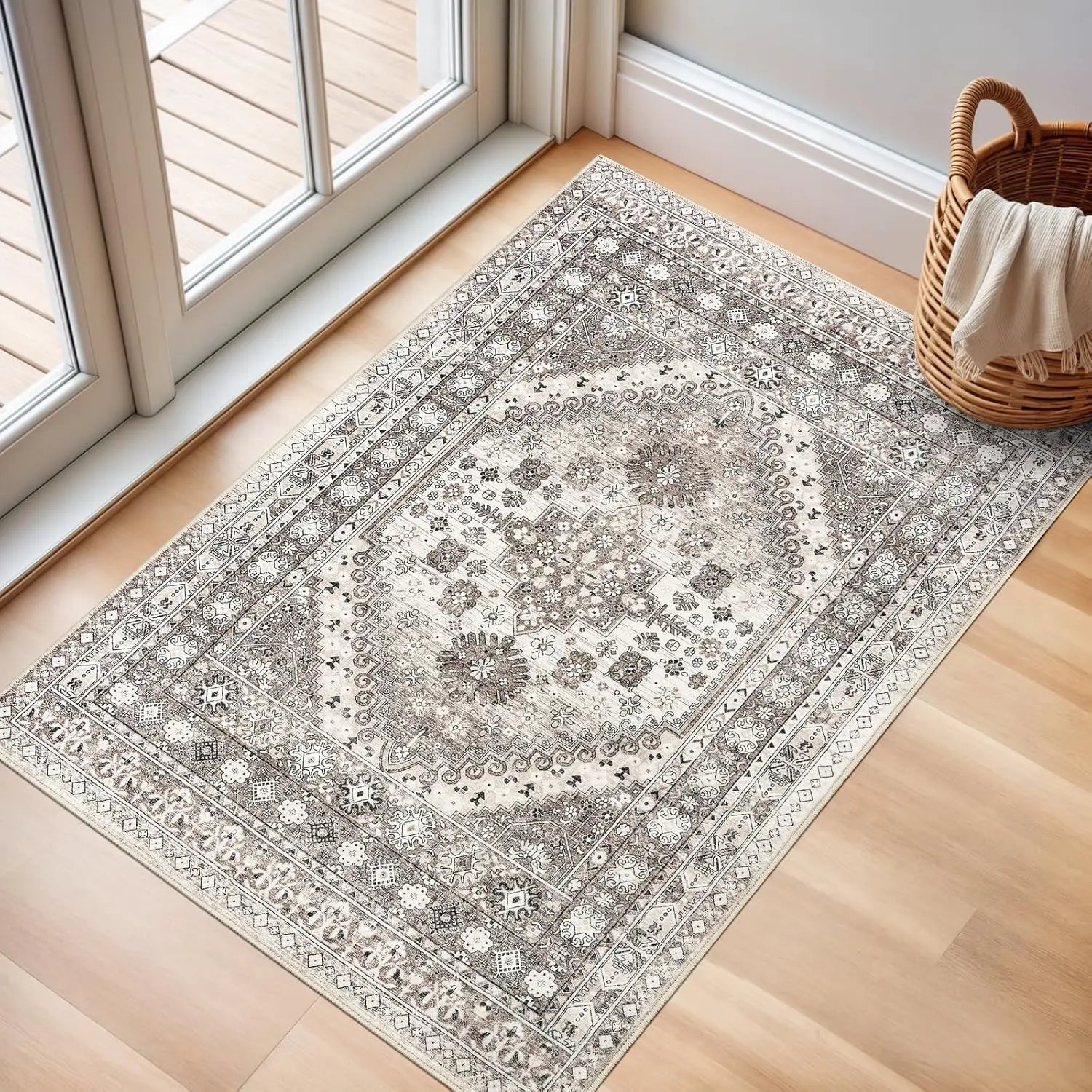 Navak Carpet zesthomeArea Rugs - Ultradünner, waschbarer Teppich, schmutzabweisender Teppich mit rutschfester Rückseite für Wohnzimmer, Schlafzimmer, Vintage Home De