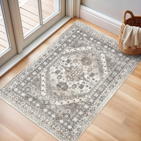 Navak Carpet zesthomeArea Rugs - Ultradünner, waschbarer Teppich, schmutzabweisender Teppich mit rutschfester Rückseite für Wohnzimmer, Schlafzimmer, Vintage Home De