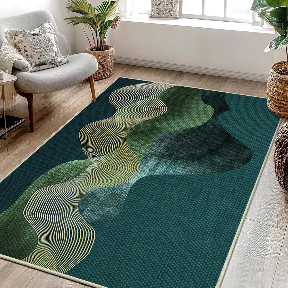 Navak Carpet Moderner grüner Teppich mit Wellenmuster – Rutschfester, weicher Teppich für Wohnzimmer und Schlafzimmer – Umweltfreundliche Heimdekoration (mehrere Größen)