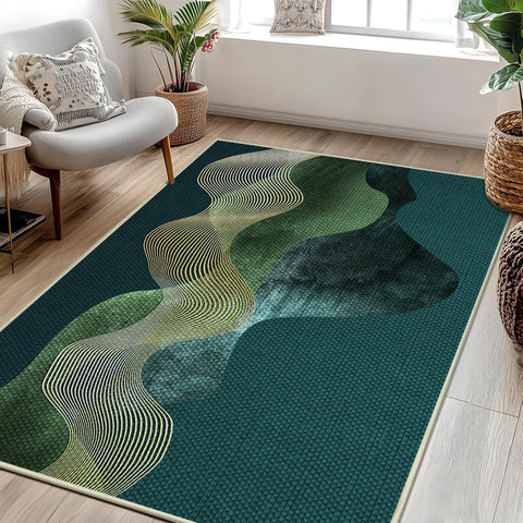 Navak Carpet Moderner grüner Teppich mit Wellenmuster – Rutschfester, weicher Teppich für Wohnzimmer und Schlafzimmer – Umweltfreundliche Heimdekoration (mehrere Größen)