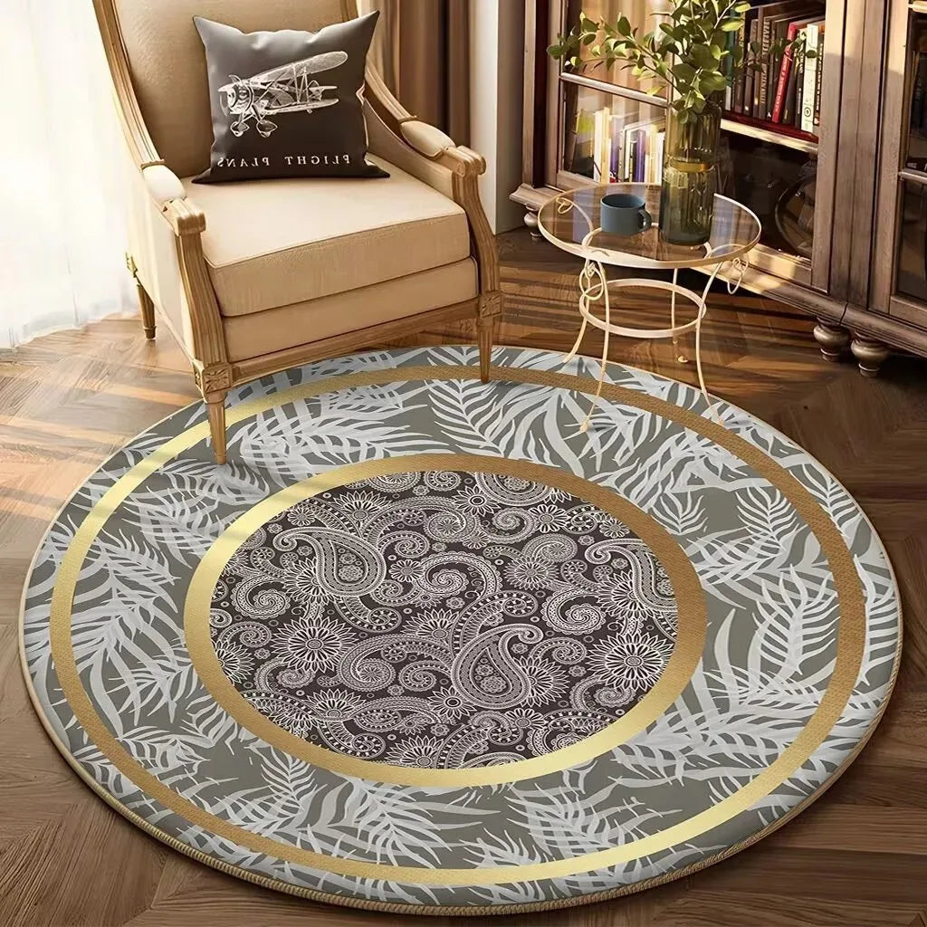 Navak Teppich, europäischer Gold-Luxus-Rundteppich, Wohnzimmer-Sofa, großer Teppich, bequem, rutschfest, für das Bett, Schlafzimmer, Teetischmatte
