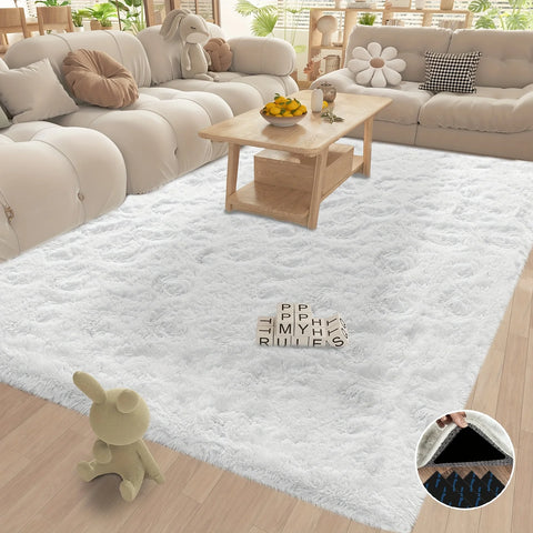 Navak Carpet White Fluffy Shaggy Non-Slip Rugs For Living Room Bedroom Nursery,Luxury Modern Plush Carpet with 4 Stickers,Room Decor Rugs