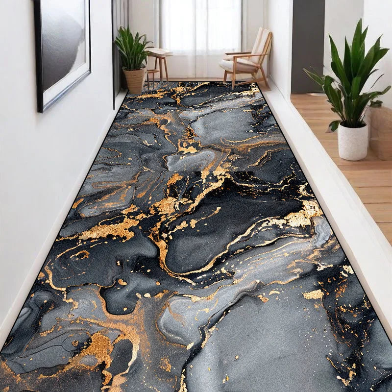 Navak Carpet Nordic Marble Style Long Corridor Carpets Villa Hall Non-slip Washable Runners Rugs Home Hotel Passageway Aisle Mat Customizable