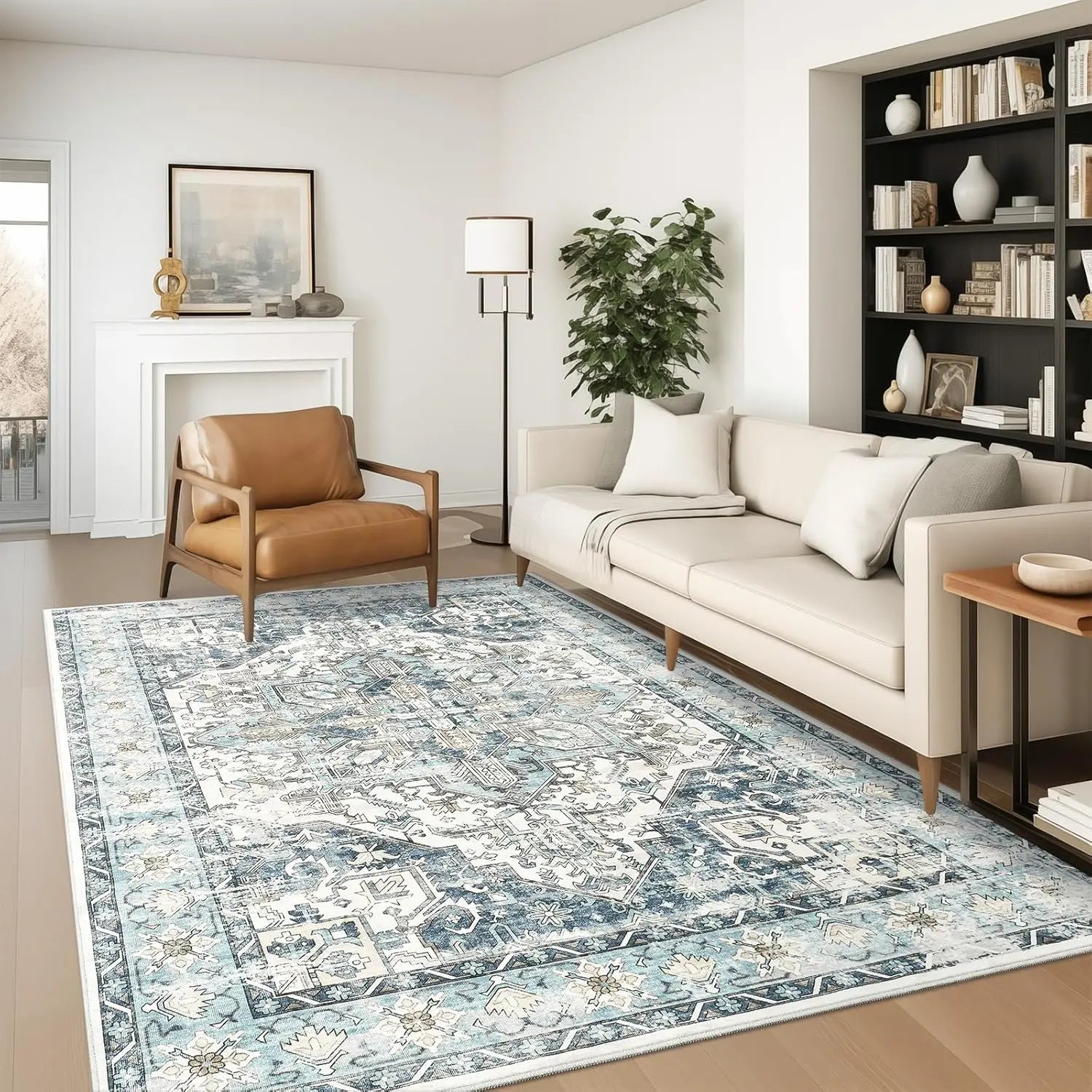 Navak Carpet zesthomeArea Rugs - Ultradünner, waschbarer Teppich, schmutzabweisender Teppich mit rutschfester Rückseite für Wohnzimmer, Schlafzimmer, Vintage Home De