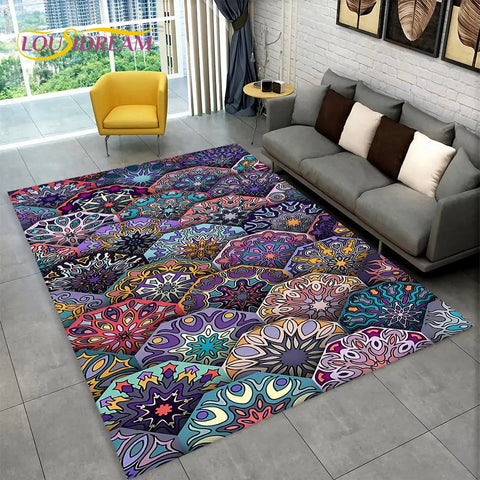 Navak Carpet Bohemia Mandala Geometrischer Teppich, Teppich für Zuhause, Wohnzimmer, Schlafzimmer, Sofa, Fußmatte, Küchendekor, rutschfeste Fußmatten für Kinder