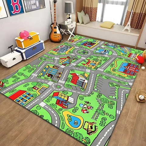 Navak Teppich, pädagogischer Spielteppich für Kinder, Stadtleben, Straßenverkehrssystem-Teppich für Schlafzimmer, Spielzimmer, lustige Lernbodenmatte, sichere Kinder