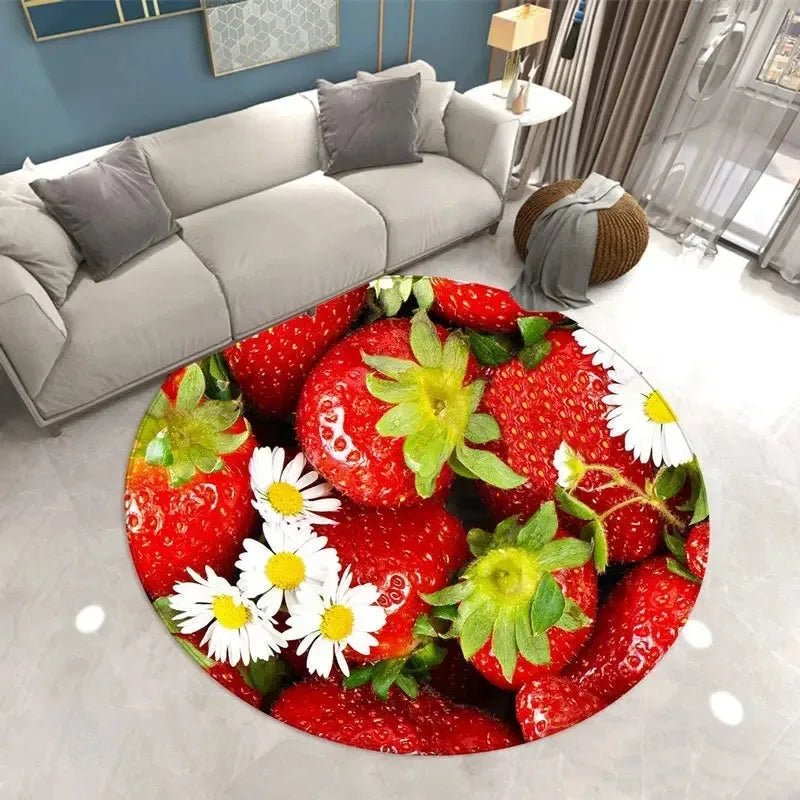 Navak Teppich, schöner Erdbeerdruck, runder Teppich, für Zuhause, Wohnzimmer, Sofa, Schlafzimmer, Bodendekoration, Küche, saugfähige Matte