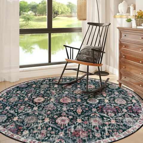 Navak Carpet Large Ultra-thin Moroccan Trellis Round Rugs Non-Slip Washable Soft Throw Rug Vintage Circle Carpets for Living Room Bedroom