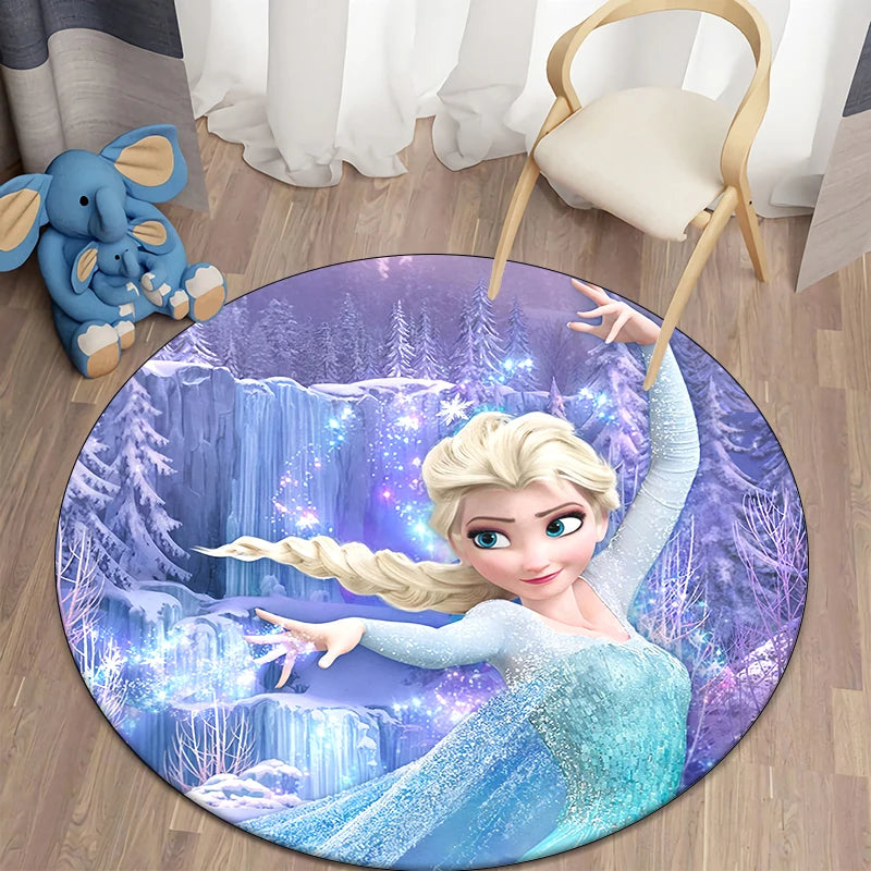 Navak Teppich Prinzessin Elsa Cartoon Print Runder Teppich, Schlafzimmer Dekorativer Teppich, Wohnzimmer Badezimmer Picknick Camping Eingang Rutschfeste Matte