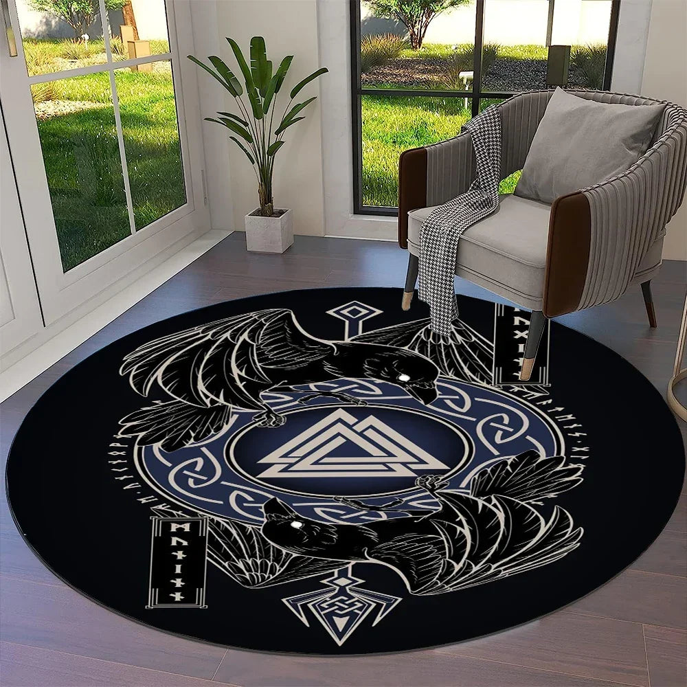 Navak Carpet Tree of Life Viking Yggdrasil Valknut Round Carpet Rug for Living Room Bedroom Sofa Decor,Kid Paly Area Rug Non-slip Floor Mat