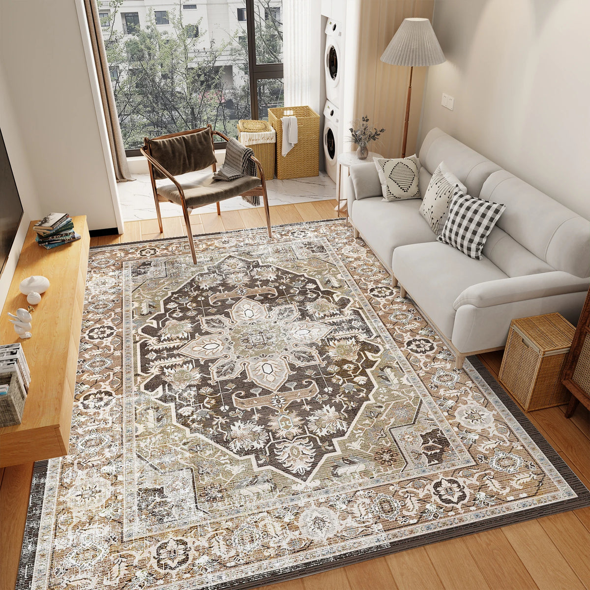 Navak Carpet Orhopui Boho-Teppich, maschinenwaschbarer Outdoor-Camping-Teppich, rutschfester, schmutzabweisender, maschinenwaschbarer Teppich
