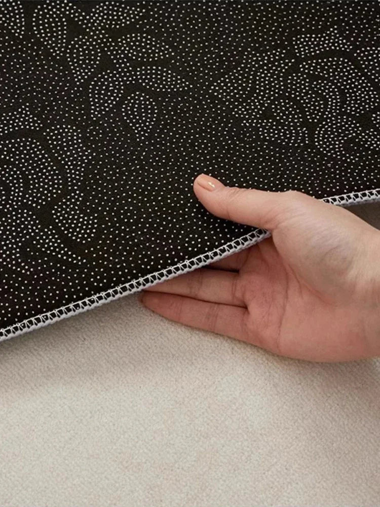 Navak Teppich Wohnzimmerteppich Rund Einfach Leicht Luxus Schlafzimmer Teppiche Schwarzer Ring Geometrischer Teppich Schmutzabweisend Drehstuhl Teppiche Alfombra