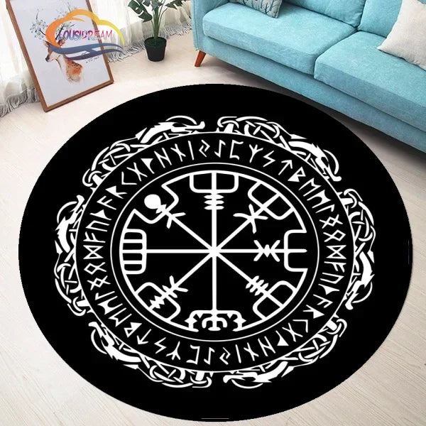 Navak Teppich Pentagramm Sonne gemusterter runder Teppich, Satan Devil's Trap Teppich, Weiß auf Schwarz Supernatural Runen Teppich