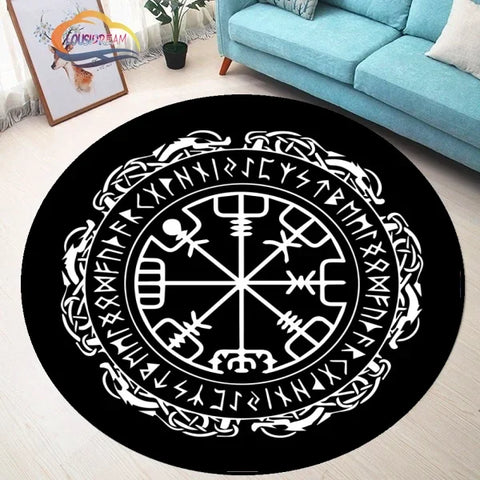 Navak Teppich Pentagramm Sonne gemusterter runder Teppich, Satan Devil's Trap Teppich, Weiß auf Schwarz Supernatural Runen Teppich