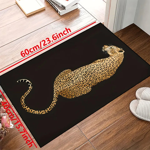Navak Carpet 1-teilige Matte mit Leopardenmuster, maschinenwaschbar, dekorativer Teppich mit schwarzem Hintergrund und goldenem Leopardenmuster