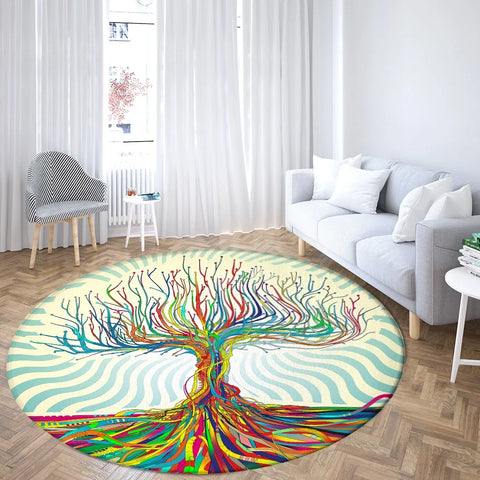Navak Carpet World Tree Runder Teppich Flächenteppich Wikinger Nordische Mythologie Druck Runder Teppich Wohnzimmer Schlafzimmer Bodenmatte Spielzimmer Weicher runder Teppich